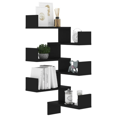 Wall Corner Shelves 2 pcs Black 40x40x50 cm Engineered Wood