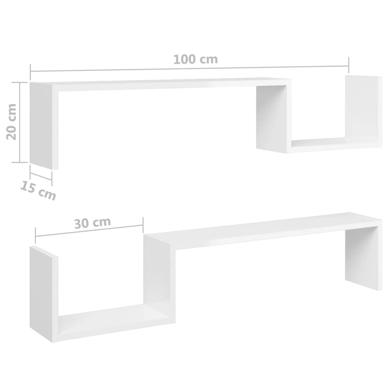 Wall Shelves 2 pcs High Gloss White 100x15x20 cm Chipboard