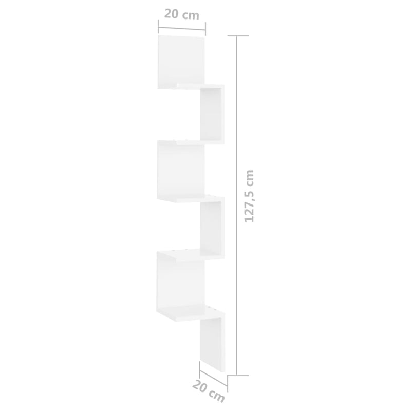 Wall Corner Shelf High Gloss White 20x20x127.5 cm Chipboard