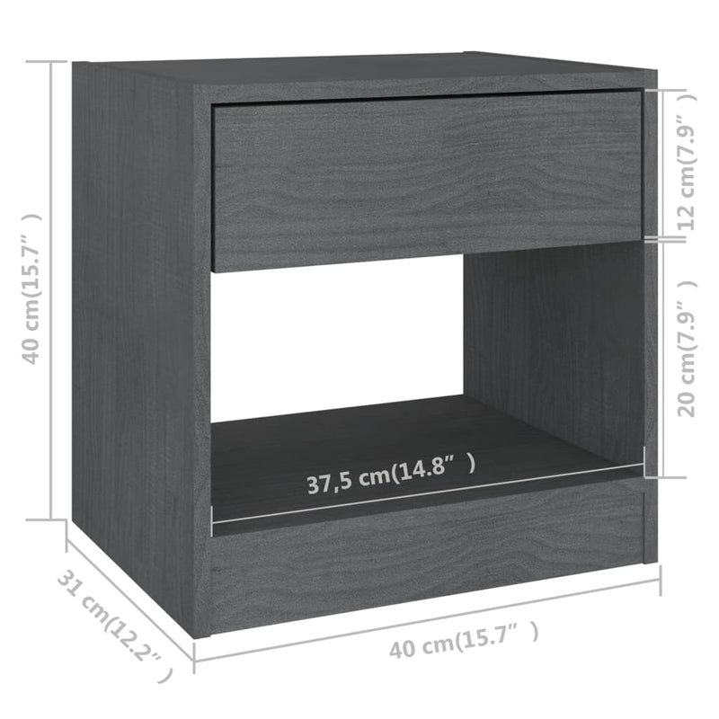 Bedside Cabinet Grey 40x31x40 cm Solid Pinewood - Payday Deals
