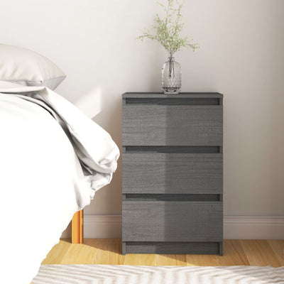 Bedside Cabinet Grey 40x29.5x64 cm Solid Pine Wood