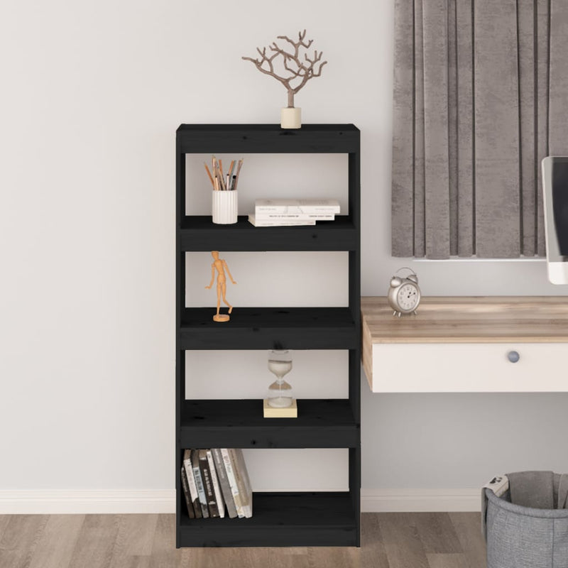 Book Cabinet/Room Divider Black 60x30x135.5 cm Solid Wood Pine