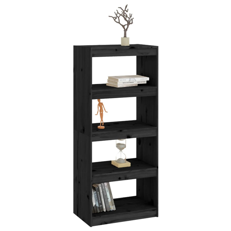 Book Cabinet/Room Divider Black 60x30x135.5 cm Solid Wood Pine
