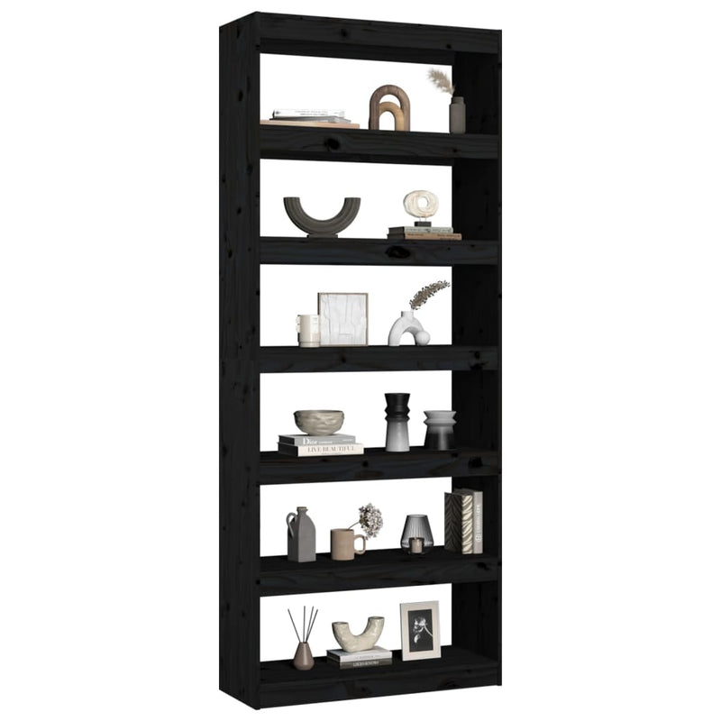 Book Cabinet/Room Divider Black 80x30x199.5 cm Solid Wood Pine