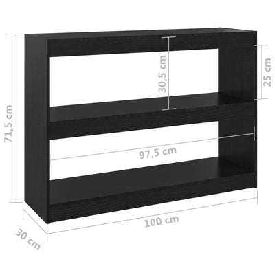 Book Cabinet Room Divider Black 100x30x71.5 cm Pinewood