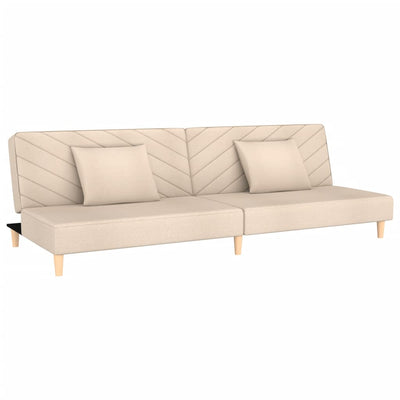 2-Seater Sofa Bed with Two Pillows Cream Fabric
