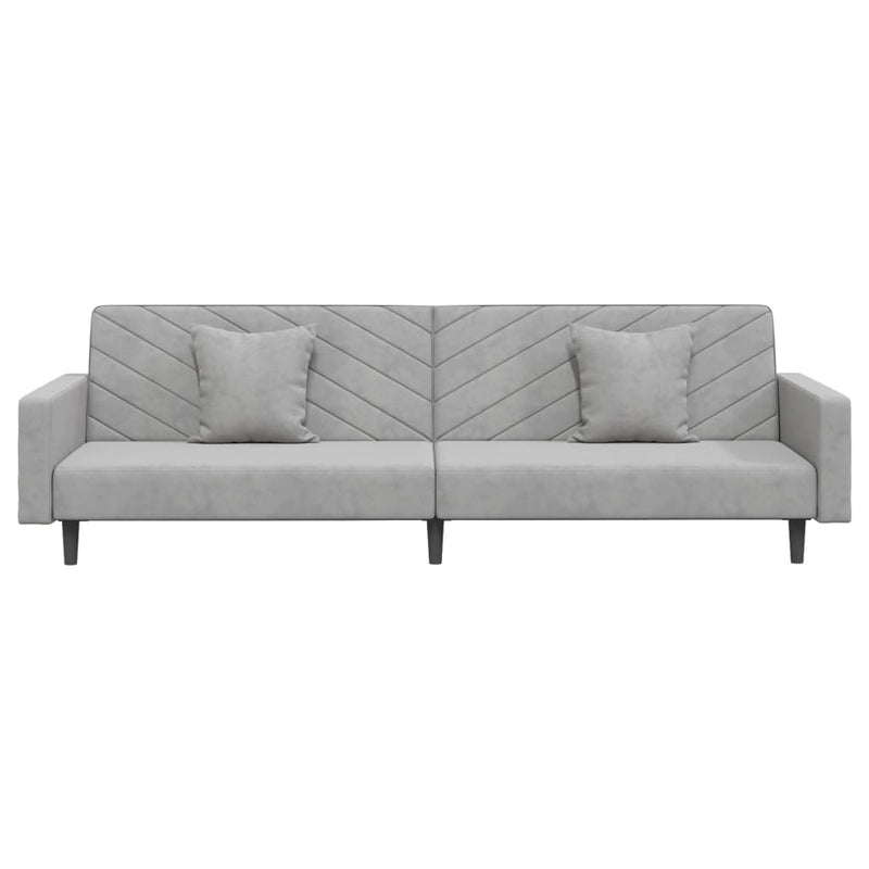 2-Seater Sofa Bed with Two Pillows Light Grey Velvet