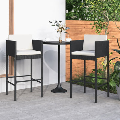 Bar Stools 2 pcs with Cushions Black Poly Rattan - Payday Deals