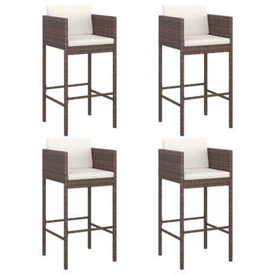 Bar Stools 4 pcs with Cushions Brown Poly Rattan - Payday Deals