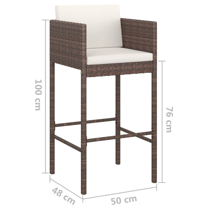 Bar Stools 4 pcs with Cushions Brown Poly Rattan - Payday Deals