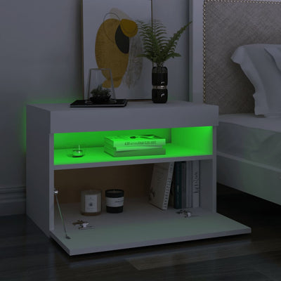 Bedside Cabinet & LED Lights 2 pcs White 60x35x40 cm Engineered Wood