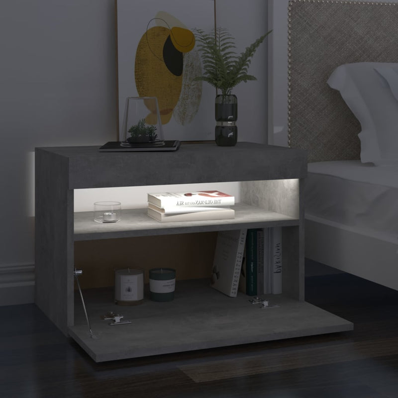 Bedside Cabinet & LED Lights 2 pcs Concrete Grey 60x35x40 cm