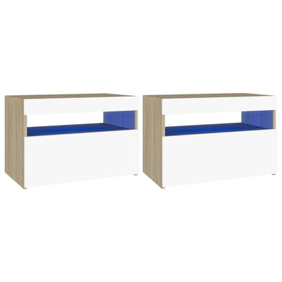 Bedside Cabinet & LED Lights 2 pcs White and Sonoma Oak 60x35x40 cm