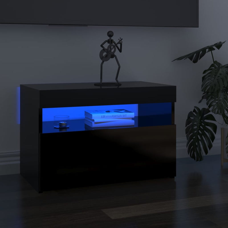 Bedside Cabinet & LED Lights 2 pcs High Gloss Black 60x35x40 cm