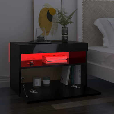 Bedside Cabinet & LED Lights 2 pcs High Gloss Black 60x35x40 cm