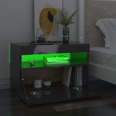 Bedside Cabinet & LED Lights 2 pcs HIgh Gloss Grey 60x35x40 cm