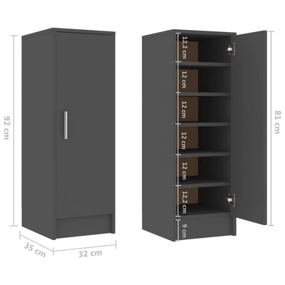 Shoe Cabinet Grey 32x35x92 cm Chipboard