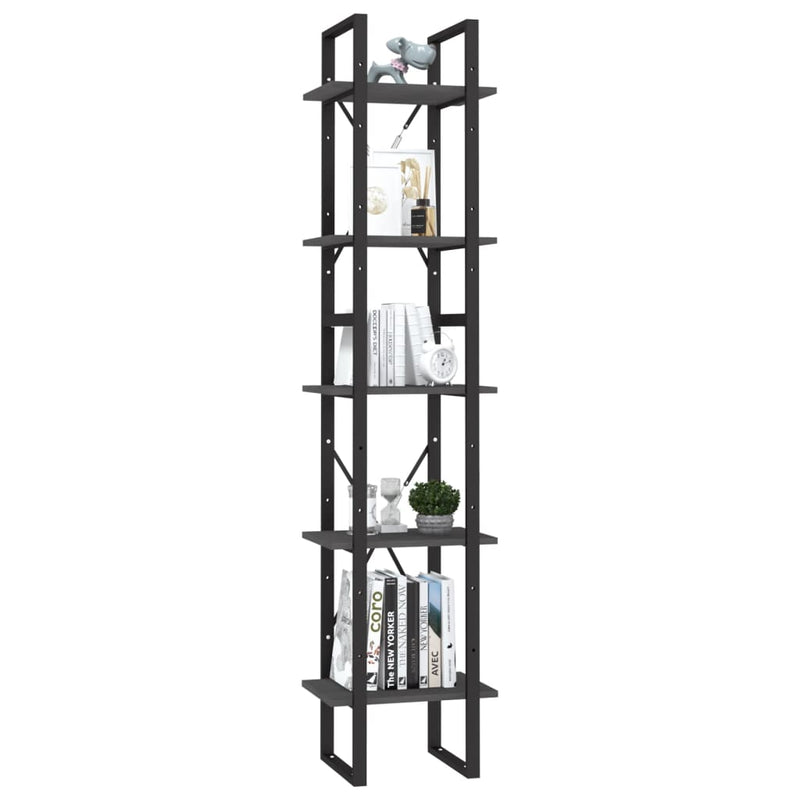 5-Tier Book Cabinet Grey 40x30x175 cm Pinewood