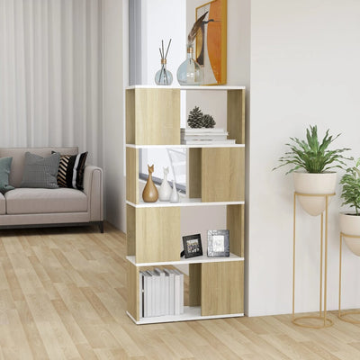 Book Cabinet Room Divider White and Sonoma Oak 60x24x124.5 cm