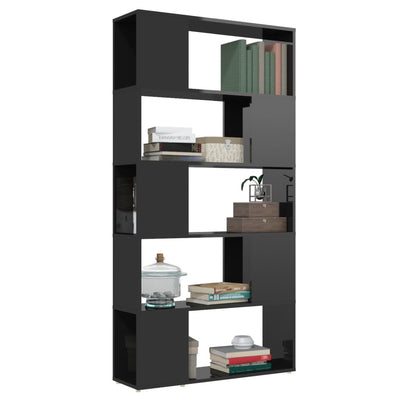 Book Cabinet Room Divider High Gloss Black 80x24x155 cm Engineered Wood