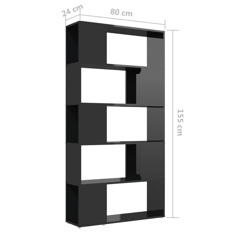 Book Cabinet Room Divider High Gloss Black 80x24x155 cm Engineered Wood