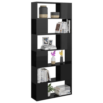 Book Cabinet Room Divider High Gloss Black 80x24x186 cm Engineered Wood