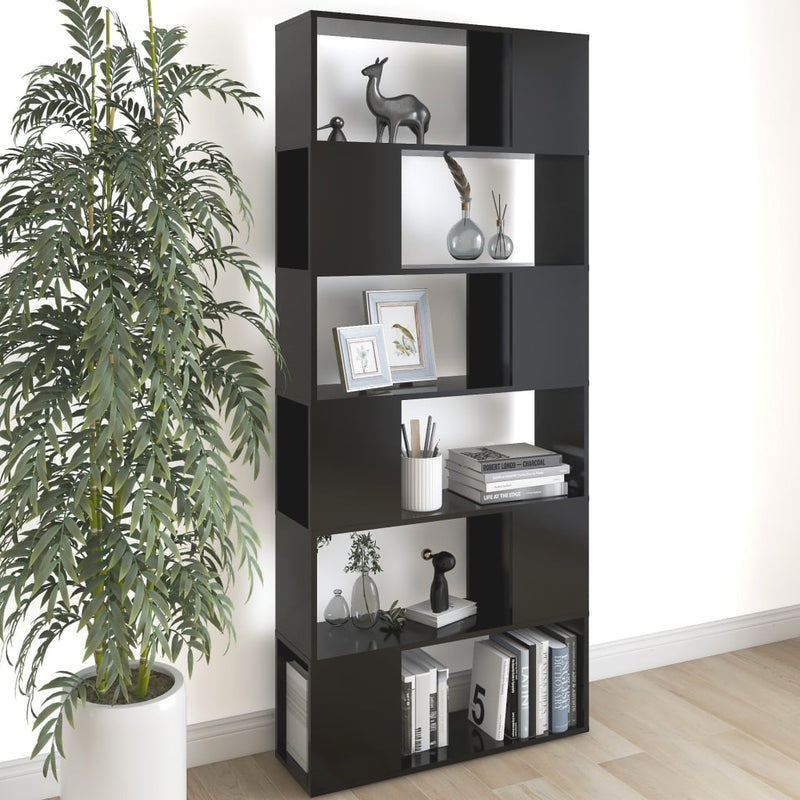 Book Cabinet Room Divider High Gloss Black 80x24x186 cm Engineered Wood