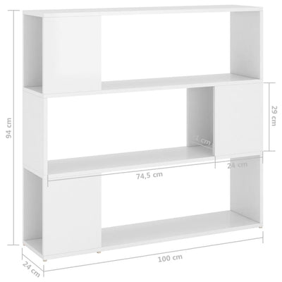 Book Cabinet Room Divider High Gloss White 100x24x94 cm