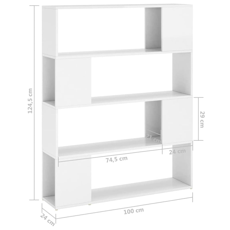 Book Cabinet Room Divider High Gloss White 100x24x124 cm