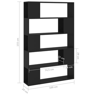 Book Cabinet Room Divider Black 100x24x155 cm Engineered Wood