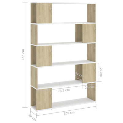 Book Cabinet Room Divider White and Sonoma Oak Engineered Wood