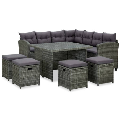 6 Piece Garden Lounge Set with Cushions Poly Rattan Black - Payday Deals