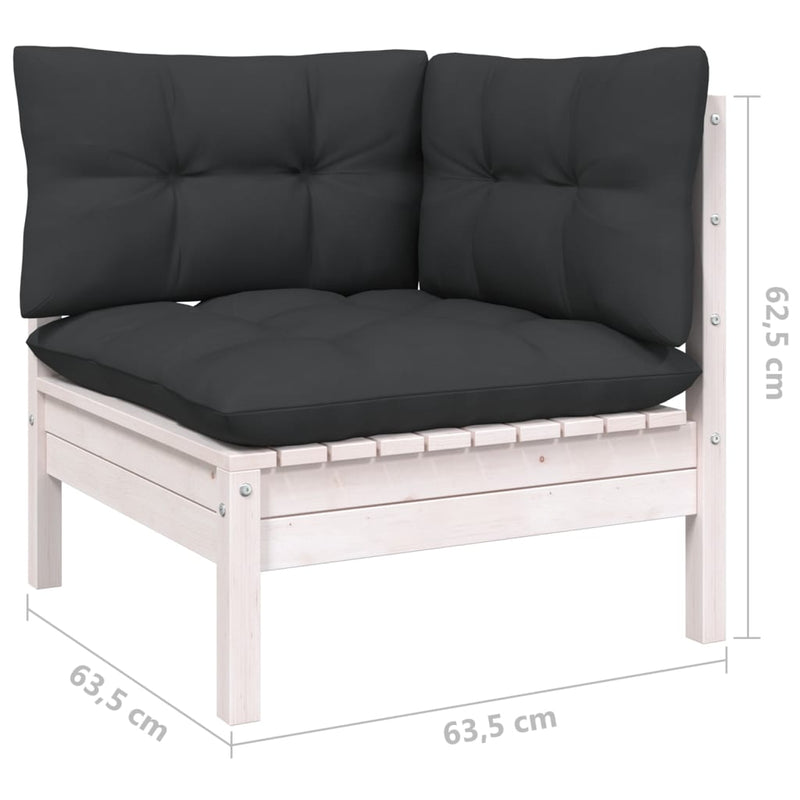 3 Piece Garden Lounge Set with Cushions White Solid Pinewood - Payday Deals