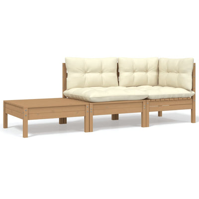 3 Piece Garden Lounge Set with Cream Cushions Solid Pinewood
