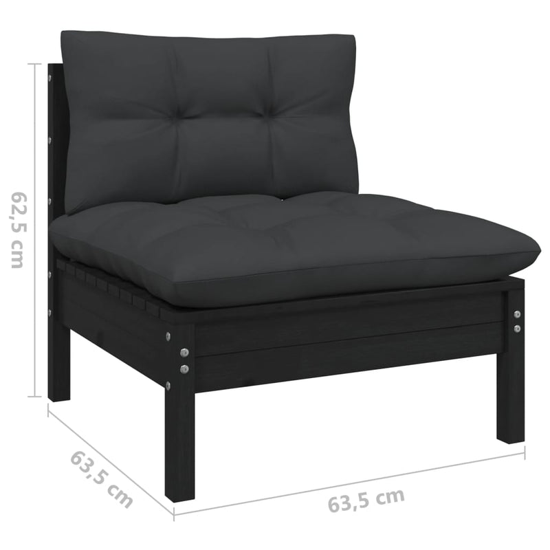 3 Piece Garden Lounge Set with Cushions Black Solid Pinewood - Payday Deals