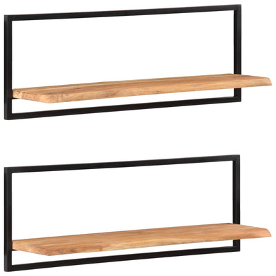 Wall Shelves 2 pcs 100x24x35 cm Solid Wood Acacia and Steel