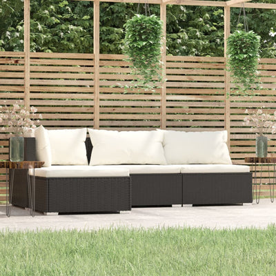 4 Piece Garden Lounge Set with Cushions Black Poly Rattan