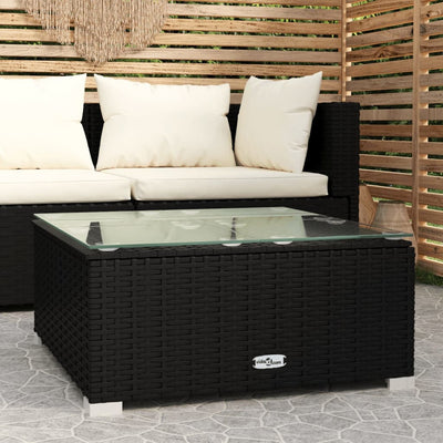 Garden Coffee Table Black 60x60x30 cm Poly Rattan and Glass - Payday Deals