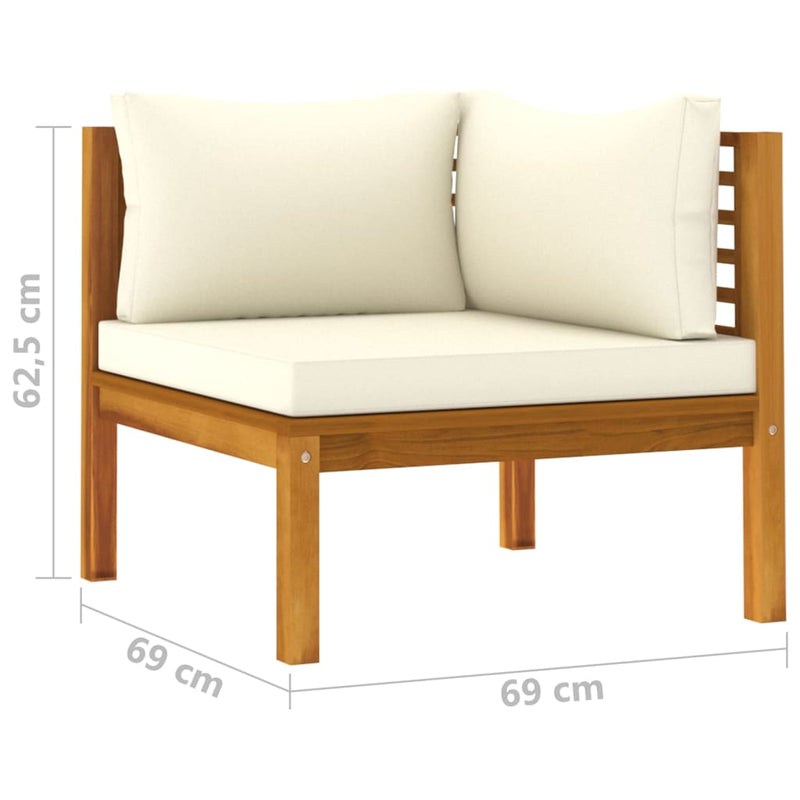 6 Piece Garden Lounge Set with Cream Cushion Solid Acacia Wood