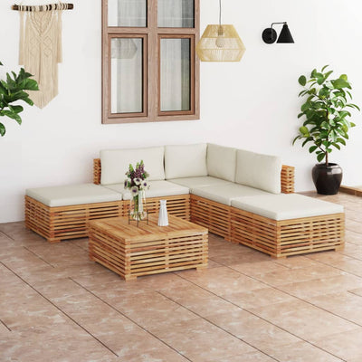 6 Piece Garden Lounge Set with Cream Cushion Solid Teak Wood