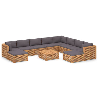 11 Piece Garden Lounge Set with Dark Grey Cushion Solid Teak Wood