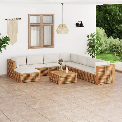 9 Piece Garden Lounge Set with Cream Cushion Solid Teak Wood