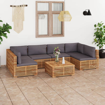 7 Piece Garden Lounge Set with Dark Grey Cushion Solid Teak Wood