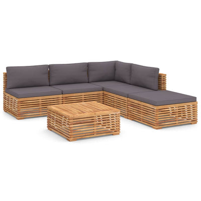 6 Piece Garden Lounge Set with Dark Grey Cushion Solid Teak Wood