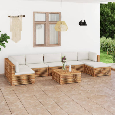 8 Piece Garden Lounge Set with Cream Cushion Solid Teak Wood