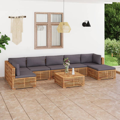 8 Piece Garden Lounge Set with Dark Grey Cushion Solid Teak Wood