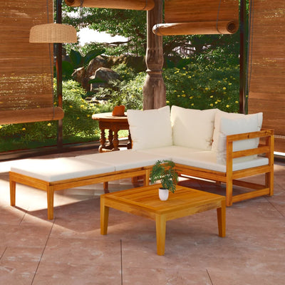 3 Piece Garden Lounge Set with Cream White Cushions Acacia Wood