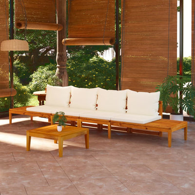 Garden Benches with Cream White Cushions 2 pcs Acacia Wood