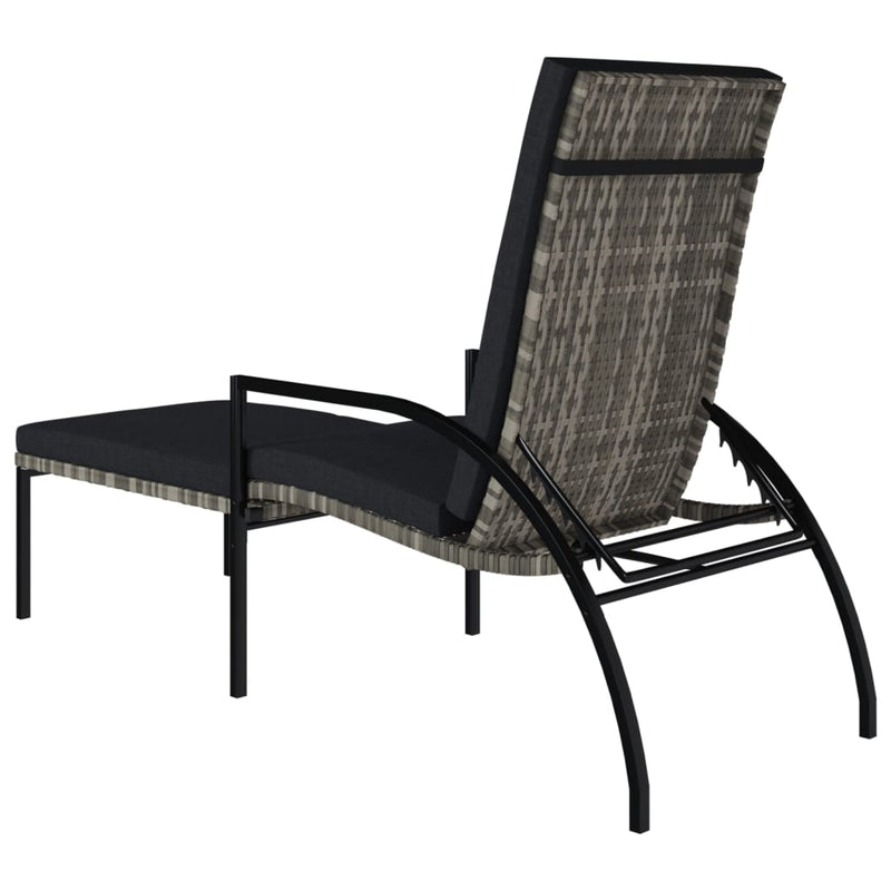 Sun Lounger with Footrest PE Rattan Grey - Payday Deals