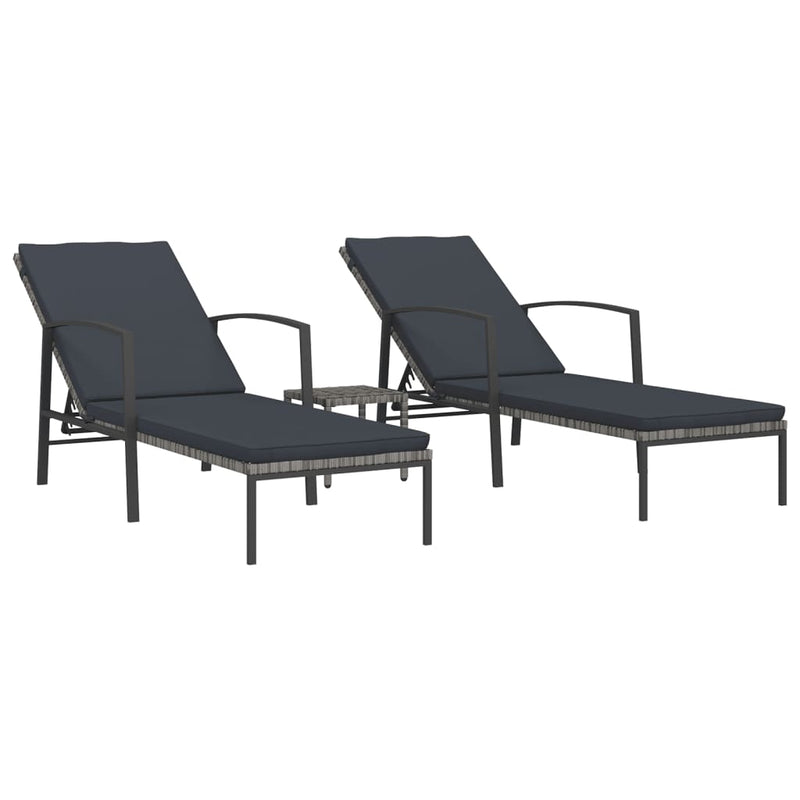 Sun Loungers 2 pcs with Table Poly Rattan Grey